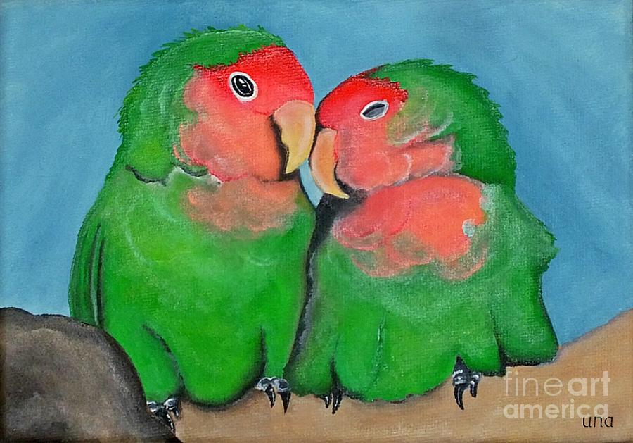 Bird Painting - Peach Faced Love Birds by Una  Miller