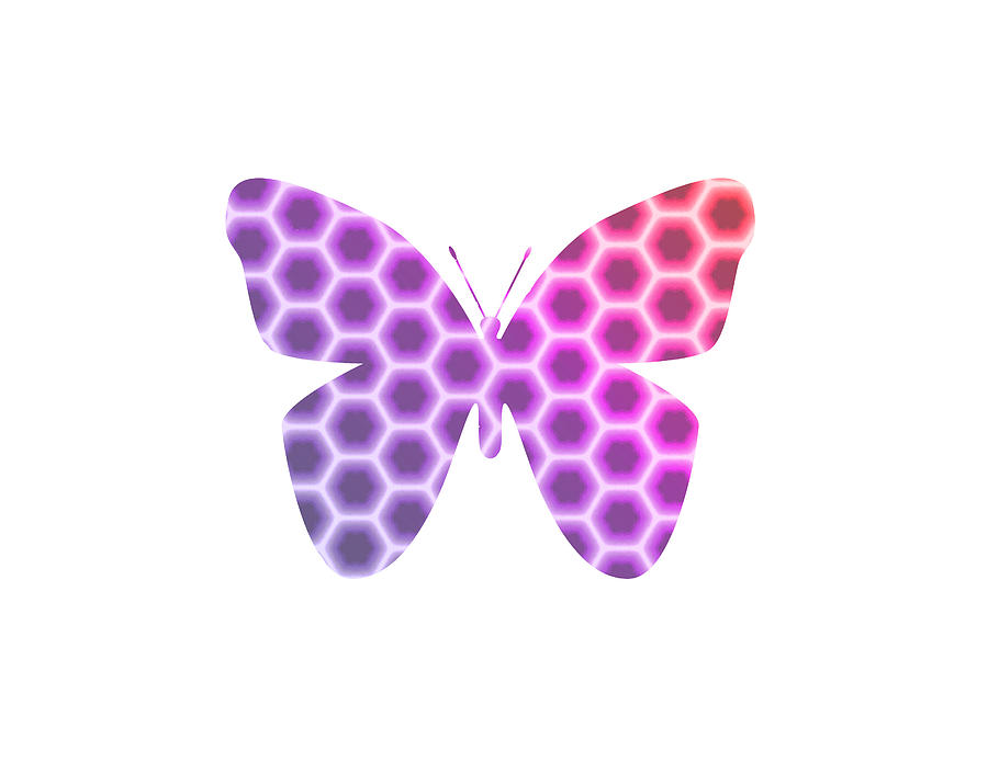 Peach Pink Purple Butterfly in Hexagonal Pattern II Digital Art by Shelley Neff