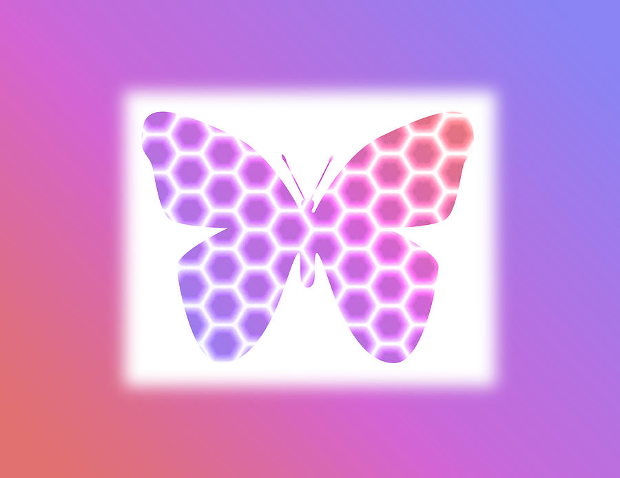 Peach Pink Purple Butterfly in Hexagonal Pattern Digital Art by Shelley Neff