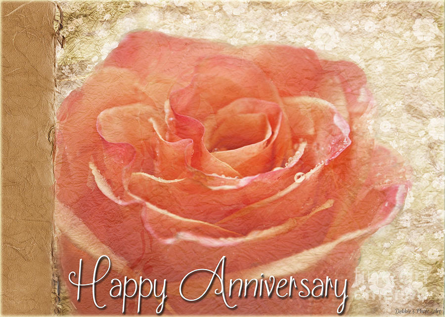 Peach Rose Anniversary card Photograph by Debbie Portwood