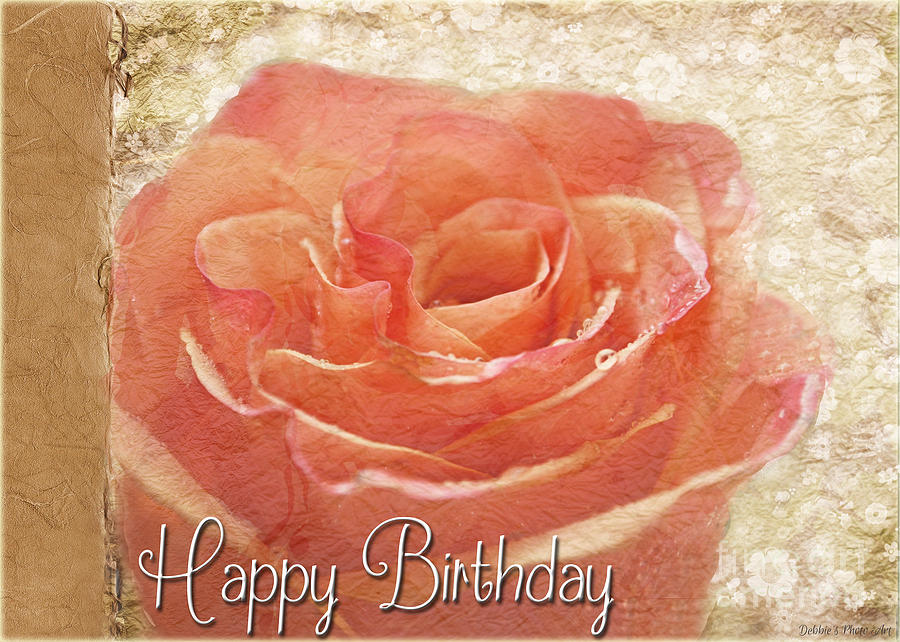 Peach Rose Birthday card Photograph by Debbie Portwood