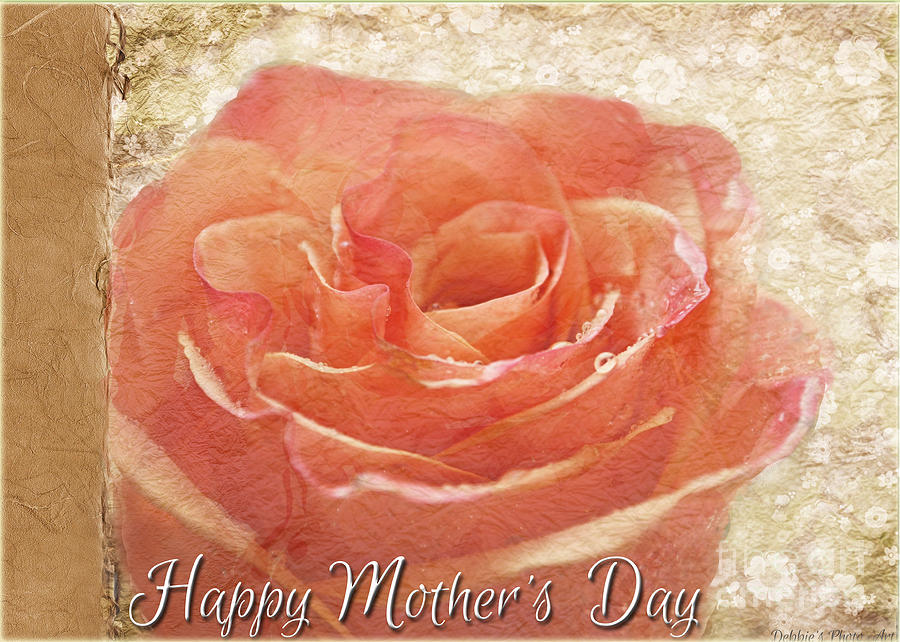 Peach Rose Happy Mothers Day card Photograph by Debbie Portwood