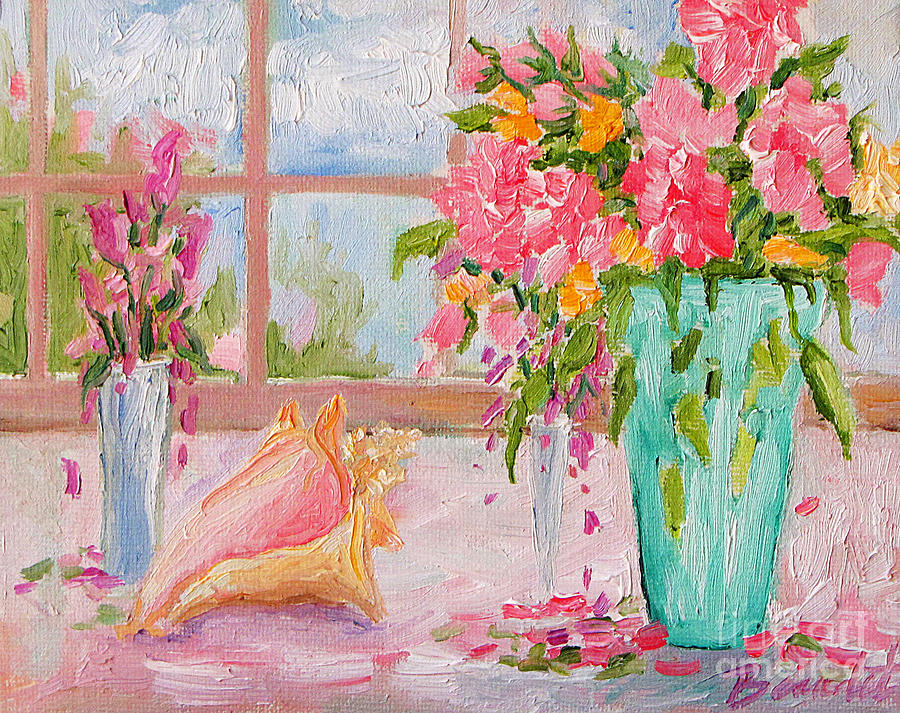Peach Shell and Vase Painting by Jennifer Beaudet