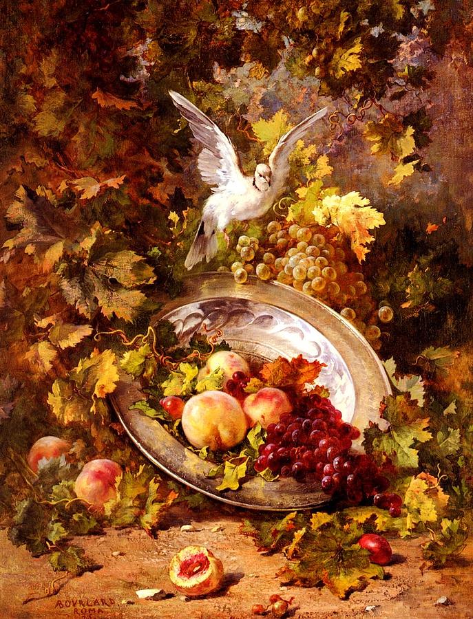 Peaches and Grapes With A Dove - Bourland - 1875 Painting by Pam Neilands