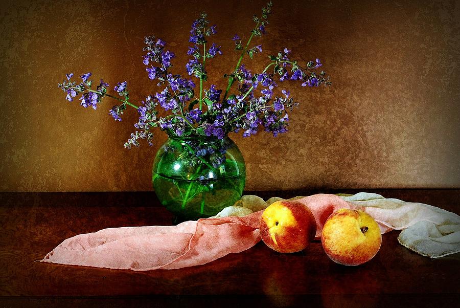 Still Life Photograph - Peaches and Silk by Diana Angstadt