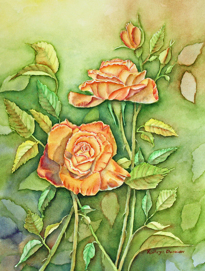Autumn Roses Painting by Kathryn Duncan