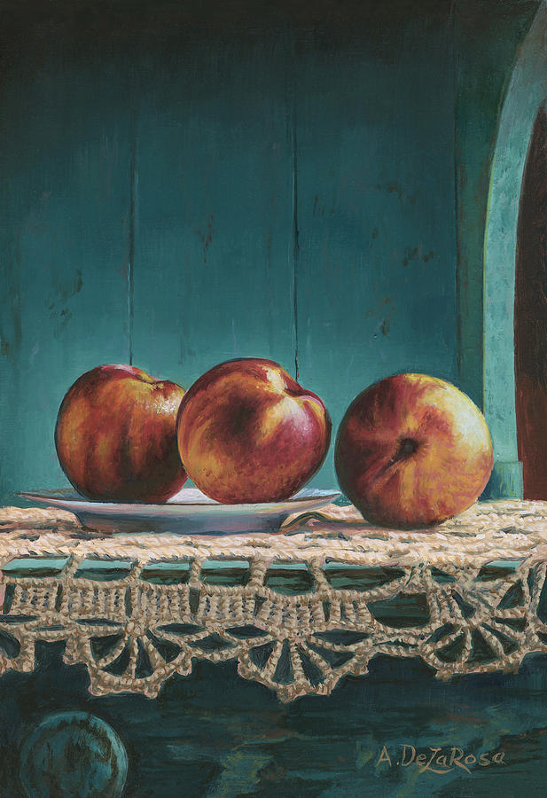 Peaches on a plate Painting by Abel DeLaRosa