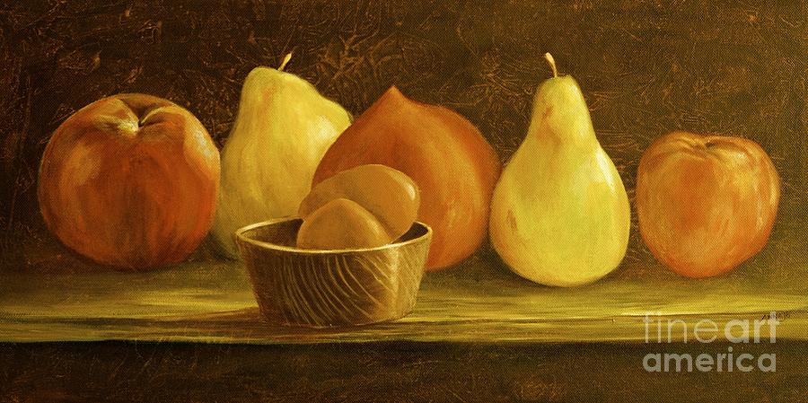 Peaches Pears and Eggs Painting by AnnaJo Vahle