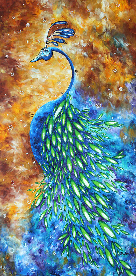 Peacock Painting - Peacock Abstract Bird Original Painting IN BLOOM by MADART by Megan Aroon