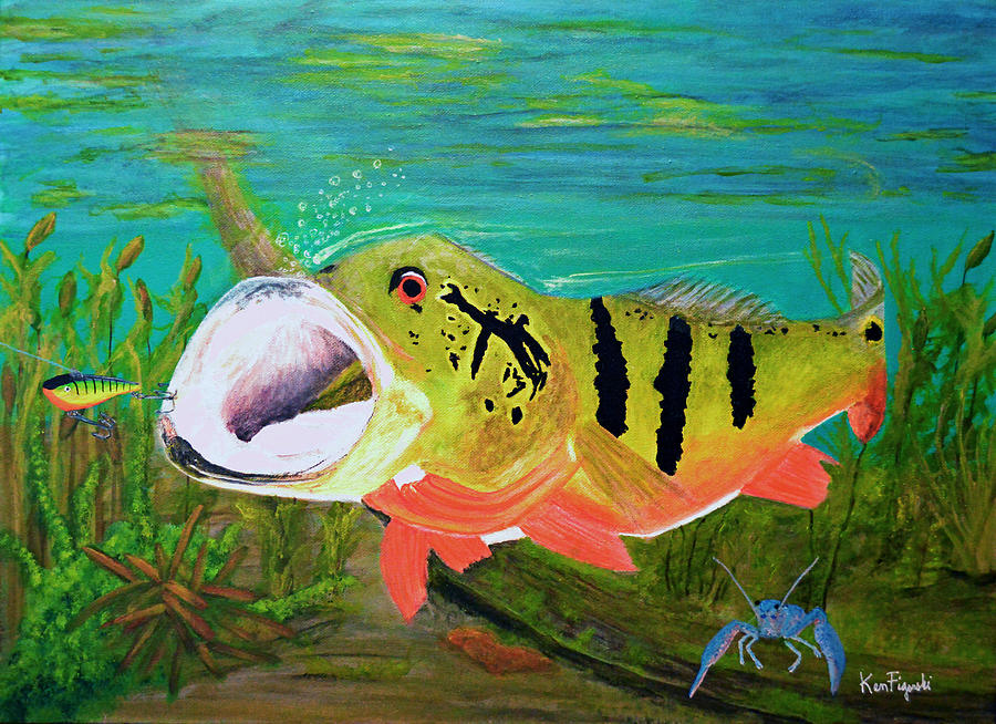 Peacock bass painting Painting by Ken Figurski