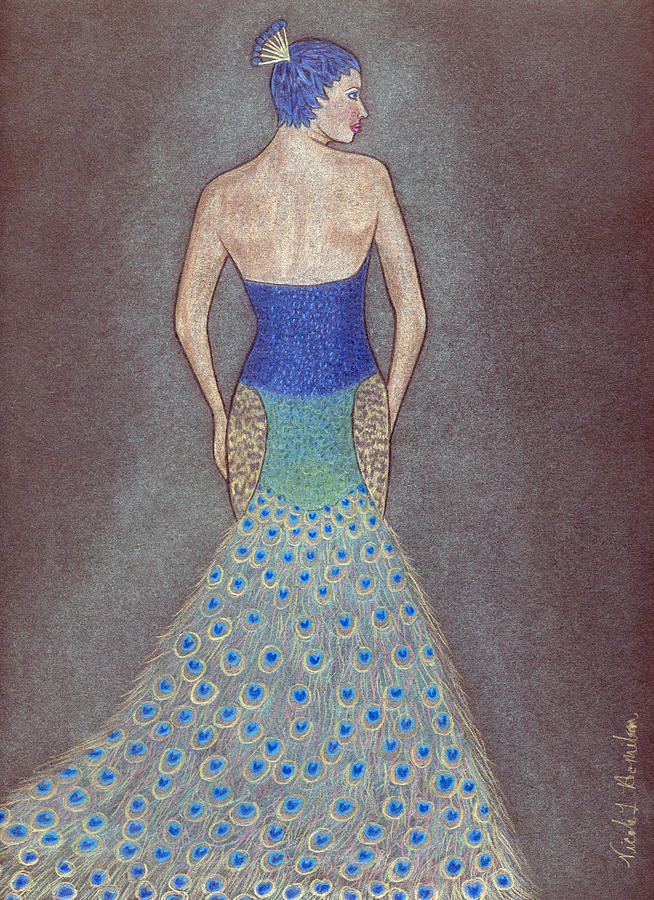 Peacock Fashion Inspiration Drawing by Nicole I Hamilton