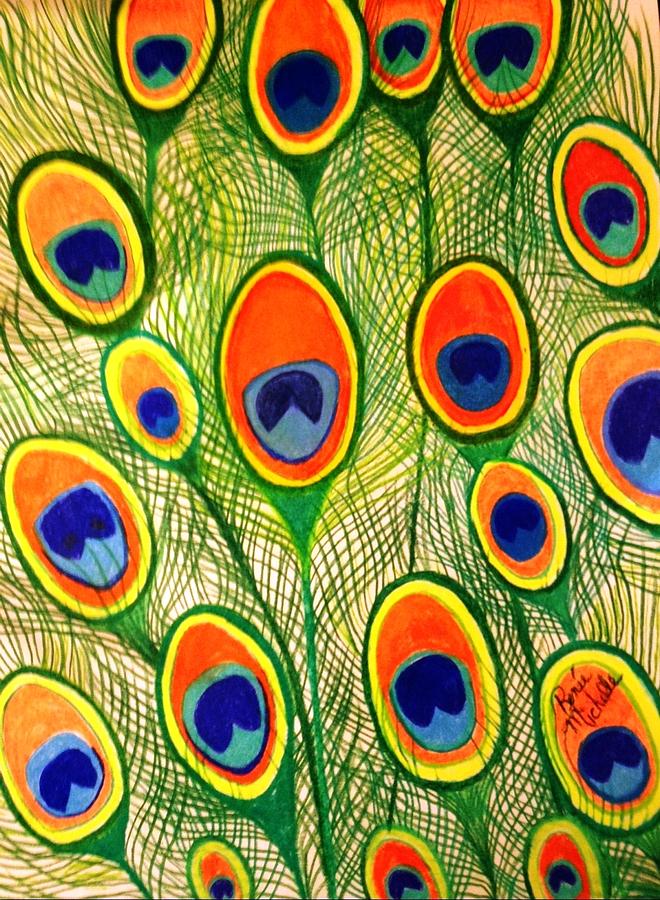 Peacock Feather Frenzy Drawing by Renee Michelle Wenker