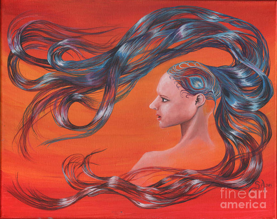 Peacock Painting - Peacock Girl Hair by Sonya Barnes Peacock Painting - Peacock Girl Hair by Sonya Barnes