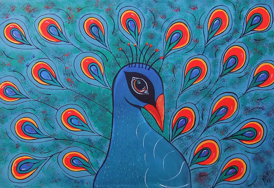 Peacock In Blues Painting by Cindy Micklos