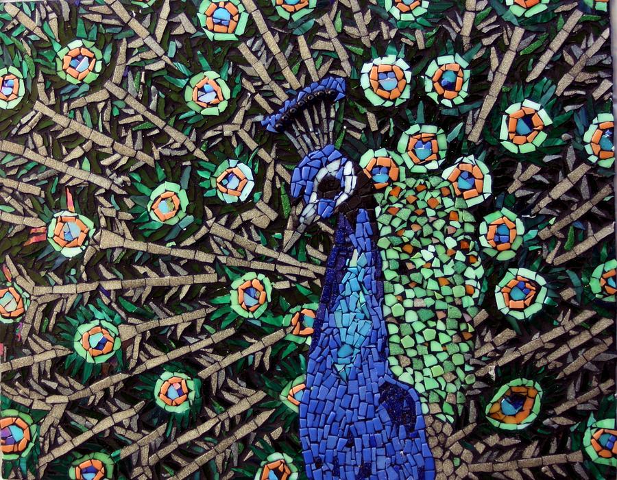 Peacock Glass Art - Peacock by Monique Sarfity
