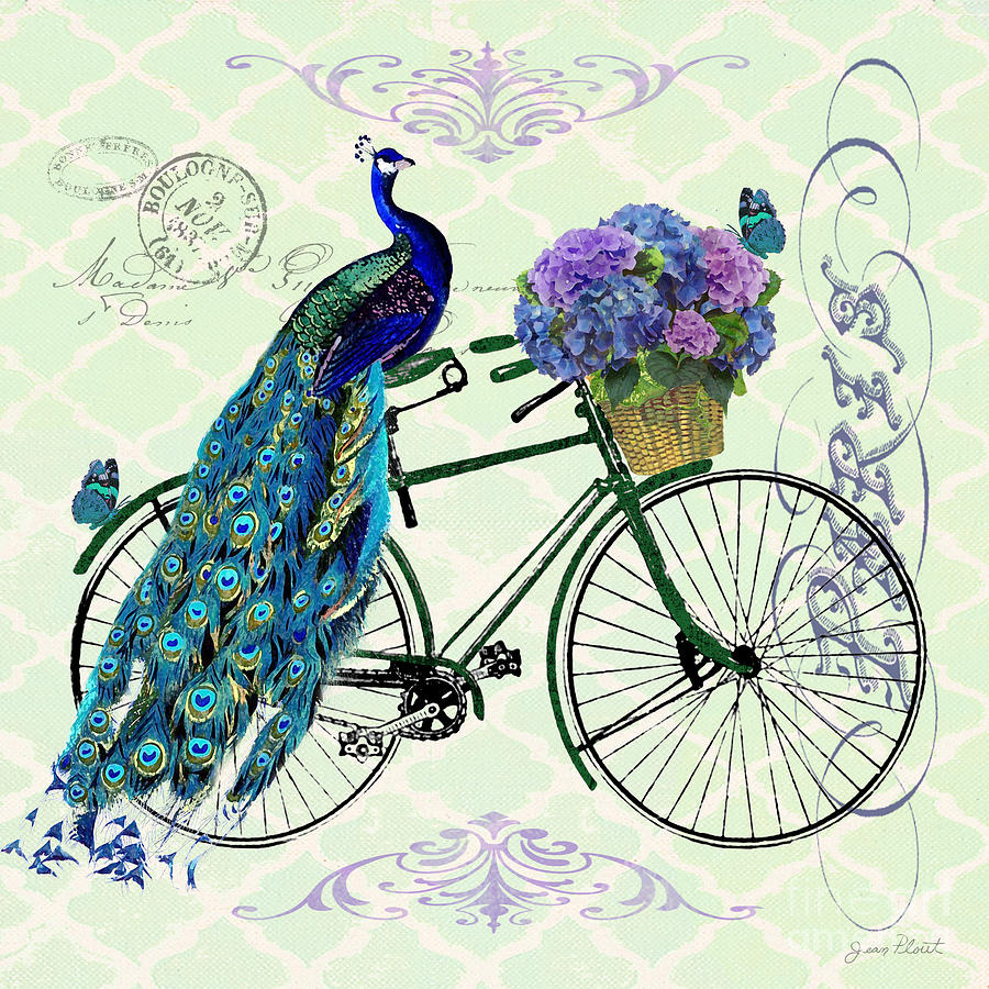Peacock on Bicyle-JP2557 Digital Art by Jean Plout