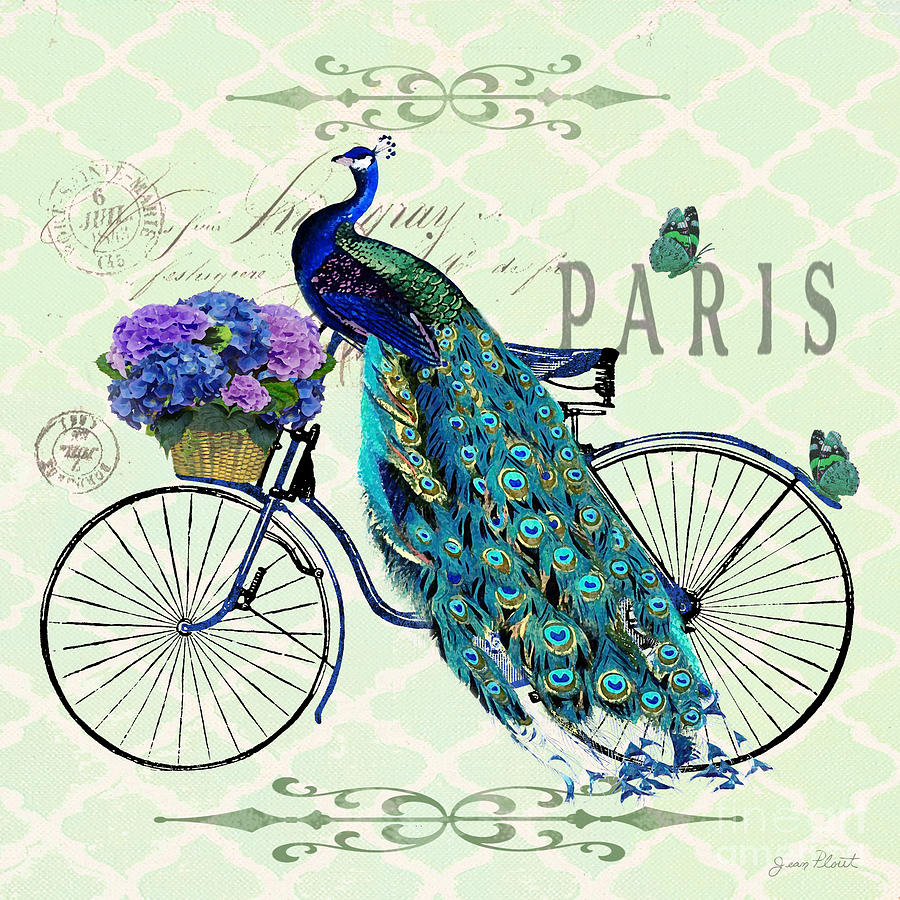 Peacock on Bicyle-JP2559 Digital Art by Jean Plout