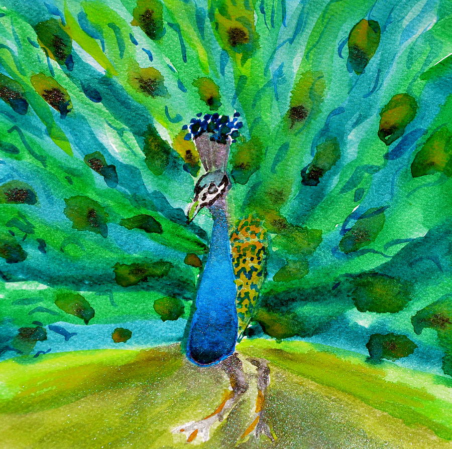 Peacock On The Move Painting by Beverley Harper Tinsley