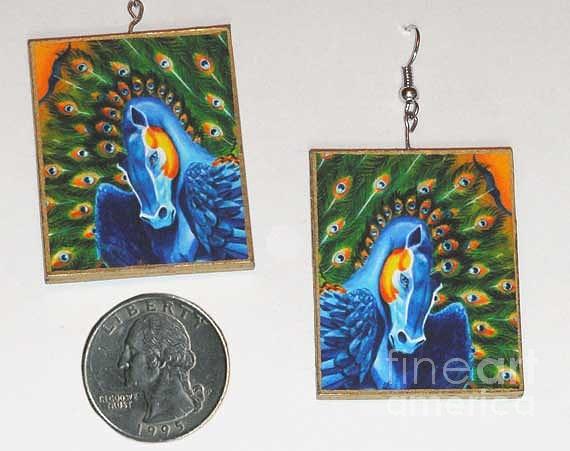 Peacock Pegasus Paper Earrings Digital Art by Melissa A Benson