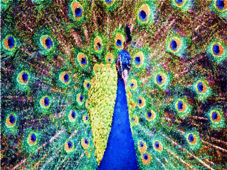 Peacock Digital Art - Peacock Pixelated by Renee Michelle Wenker