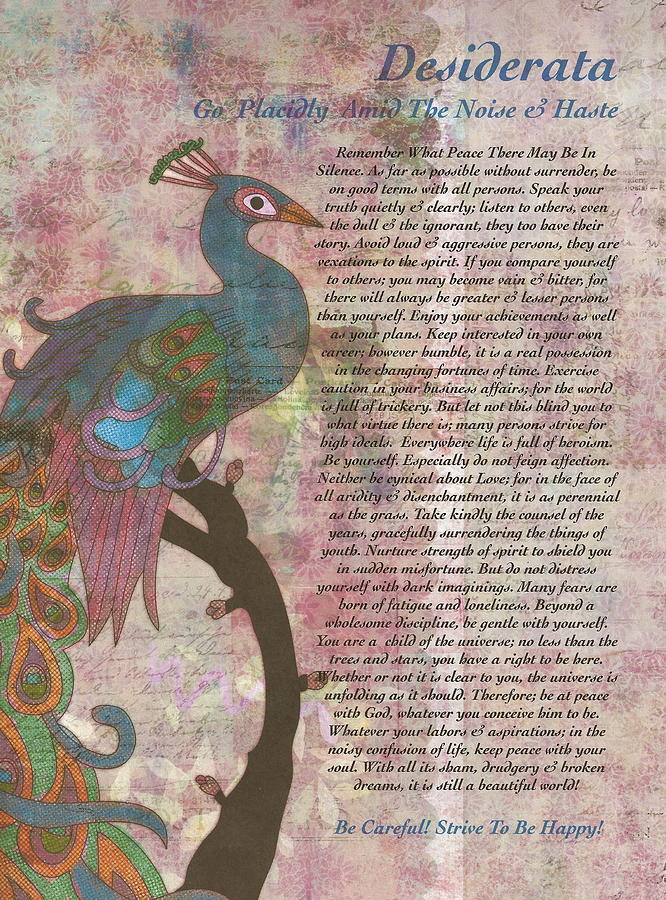 Christmas Drawing - Peacock Pointing to Desiderata by Desiderata Gallery