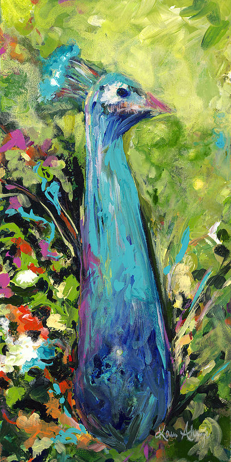 Peacock Portrait Painting by Karen Ahuja