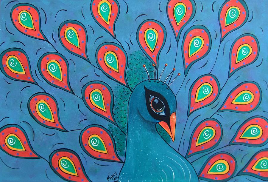 Peacock Promenade Painting by Cindy Micklos