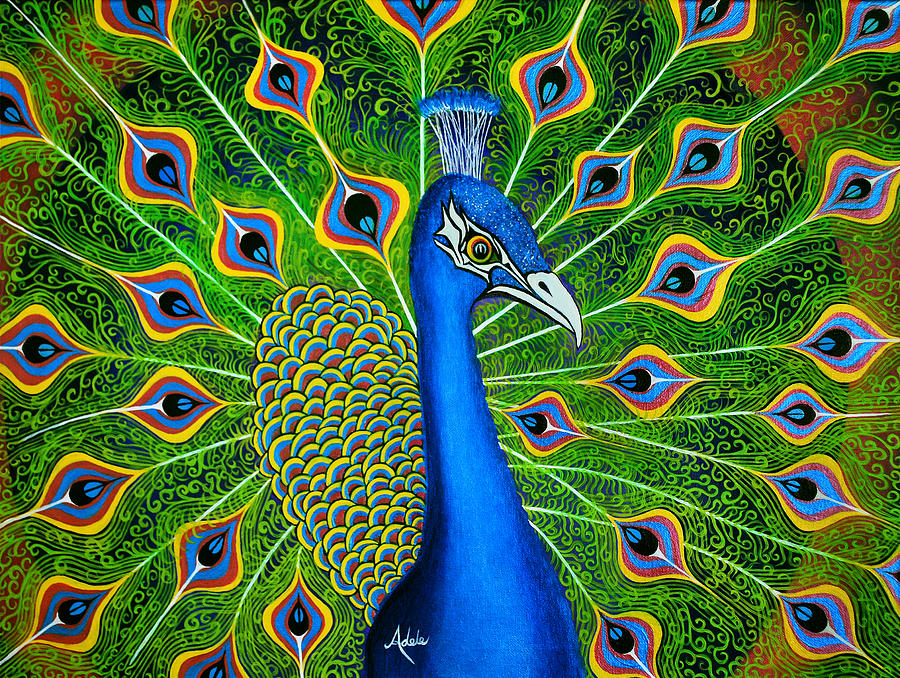 Peacock Splendor Painting by Adele Moscaritolo