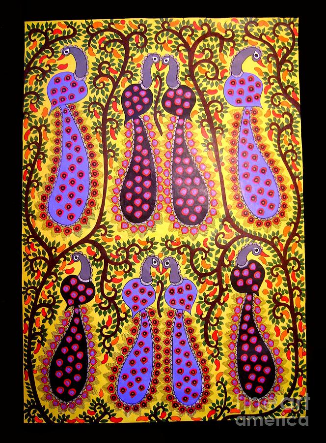 Peacocks-Madhubani Paintings Painting by Mithila Crafts