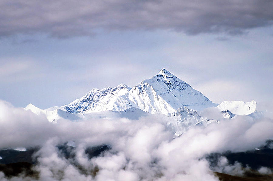 Peak of Mount Everest Above Clouds in Tibet Photograph by Nicole Kucera