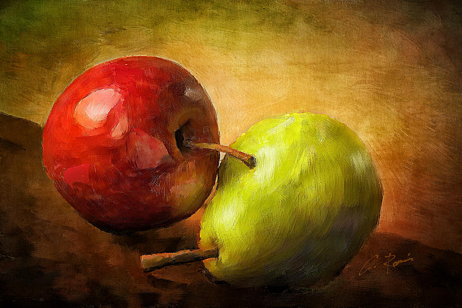 Pear and Apple Digital Art by Charlie Roman