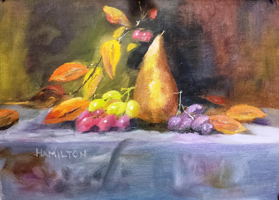 Still Life Painting - Pear and Grapes Still Life by Larry Hamilton