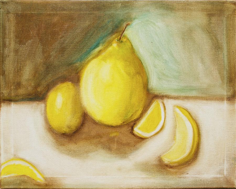Lemon Painting - Pear and Lemons by Thea Suits