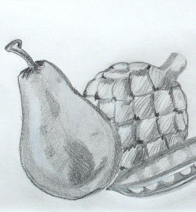 Pear Artichoke Snap Pea Drawing by Anna Ruzsan