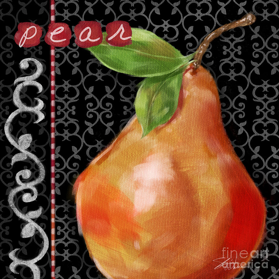 Pear on Black and White Mixed Media by Shari Warren