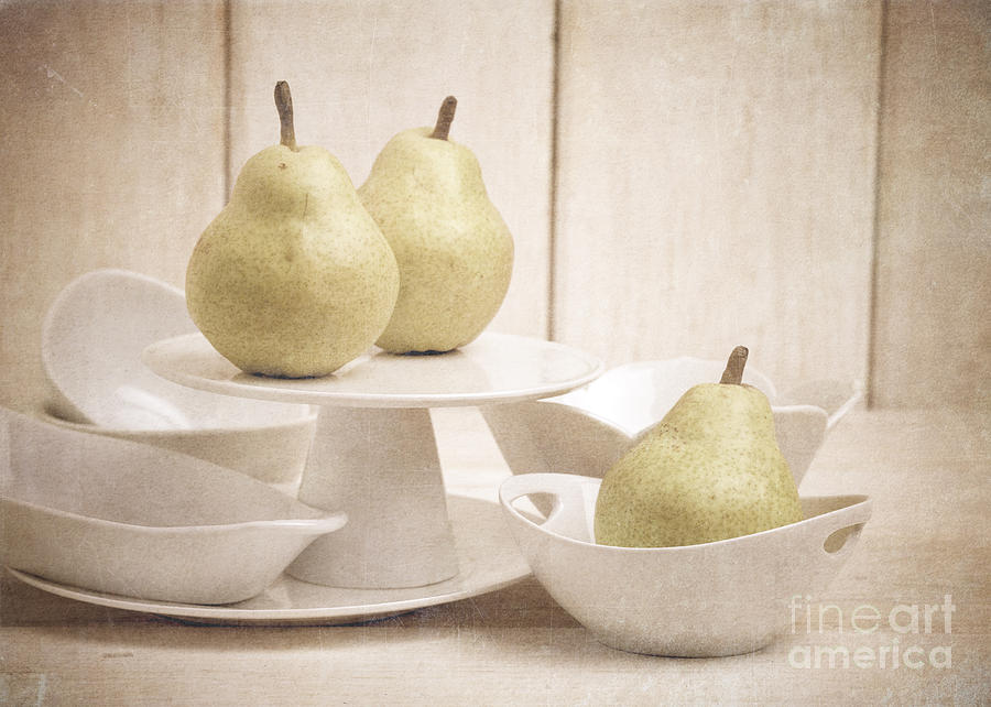 Pear Still Life with White Plates Photograph by Edward Fielding