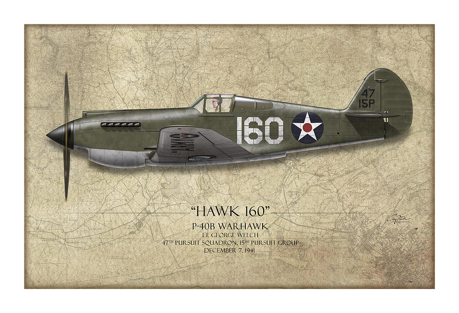 Hawk Painting - Pearl Harbor P-40 Warhawk - Map Background by Craig Tinder