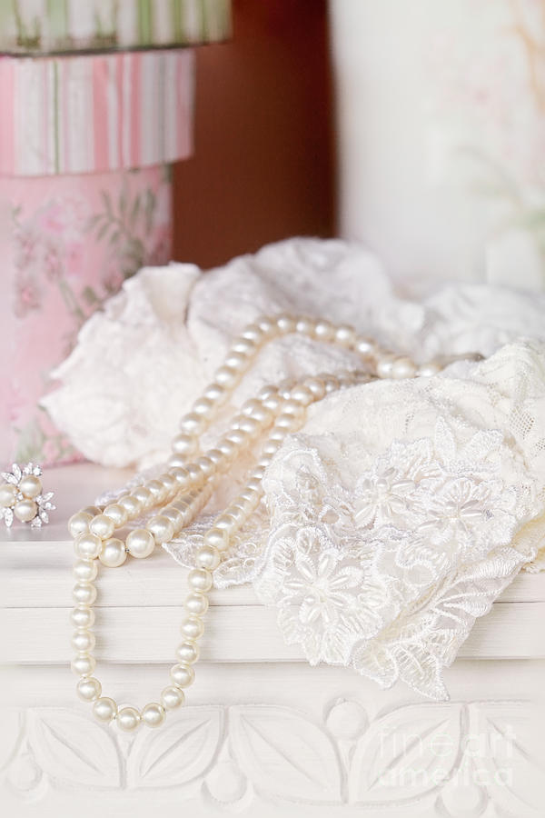 Still Life Photograph - Pearls and Lacy Lingerie by Stephanie Frey