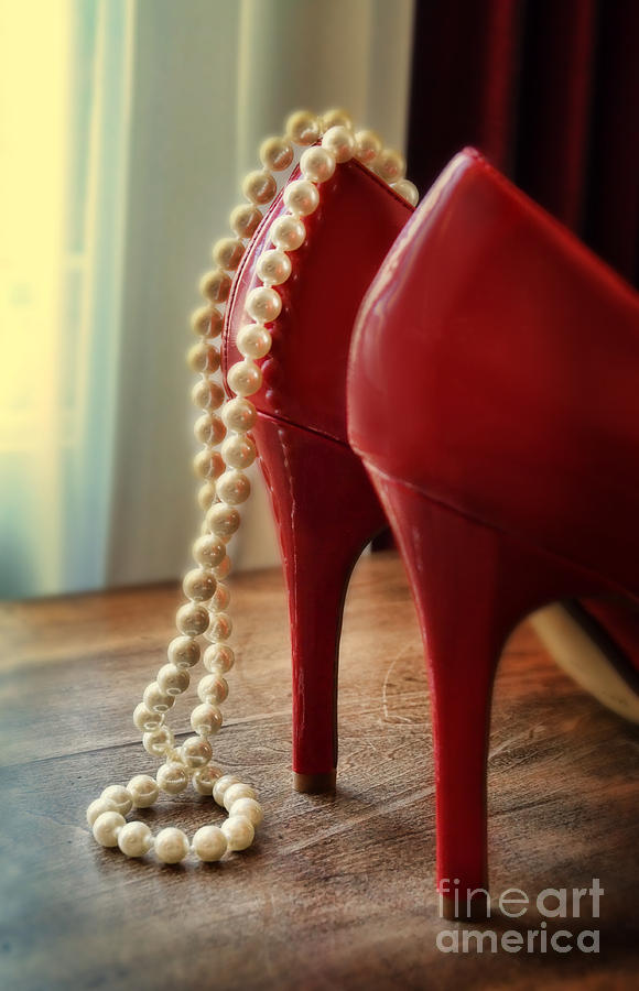 red heels with pearls