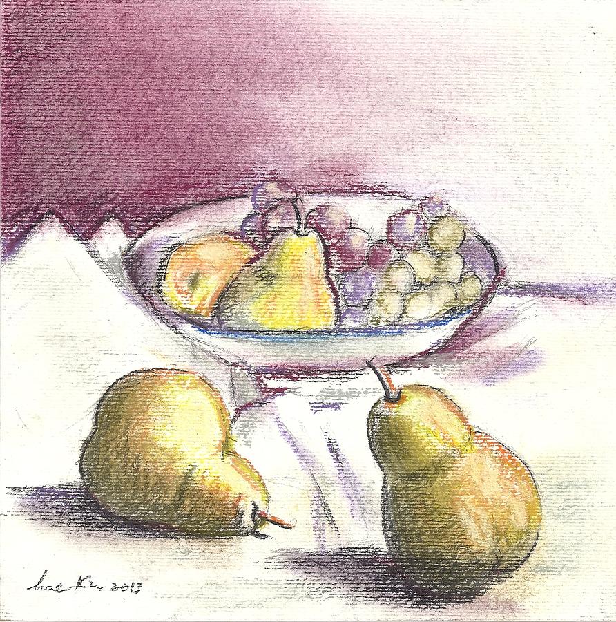 Pears and grapes Painting by Hae Kim