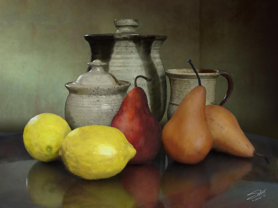 Pears and Lemons Painting by M Spadecaller