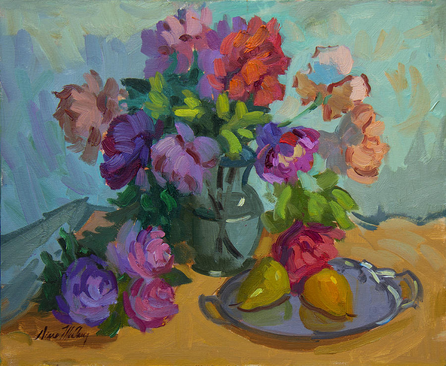 Pears and Roses Painting by Diane McClary
