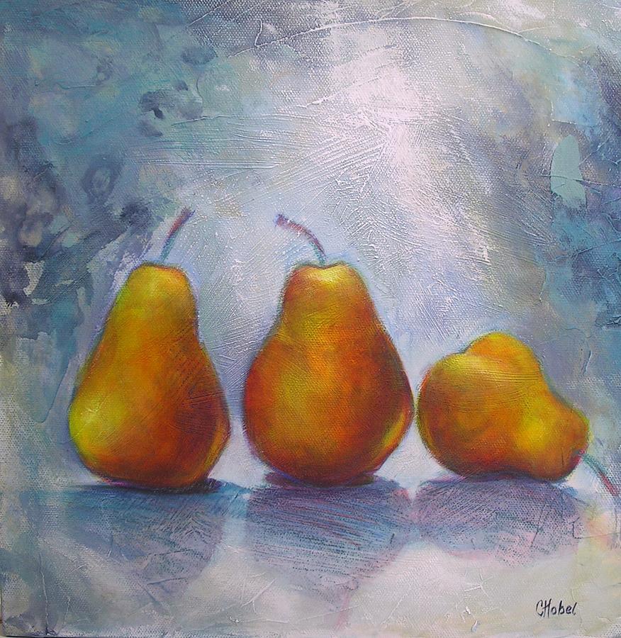 Pears On Blue Original Acrylic Painting Painting by Chris Hobel
