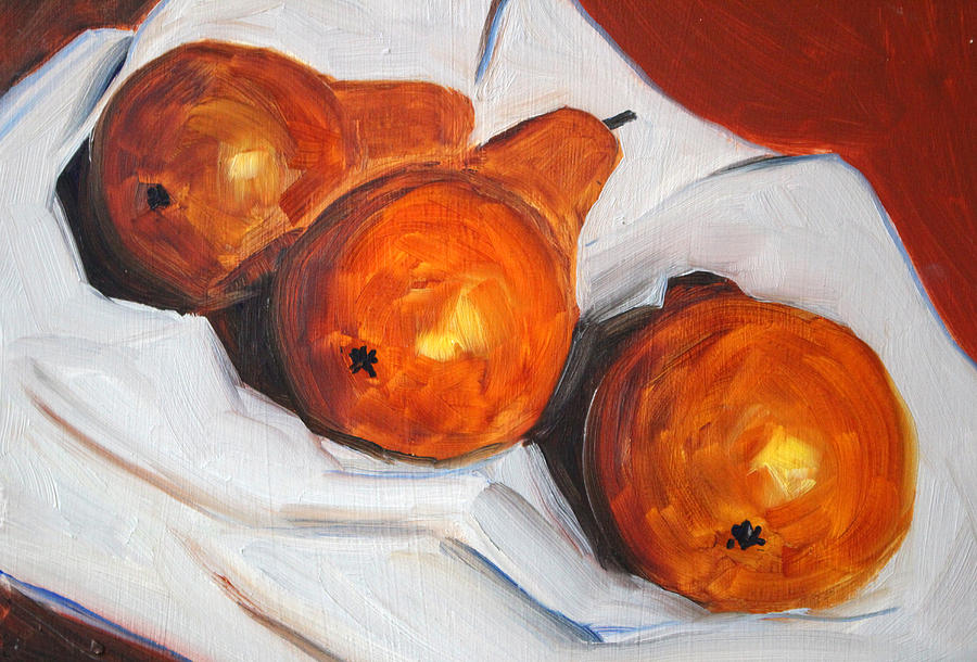 Pears on Cloth Painting by Nancy Merkle