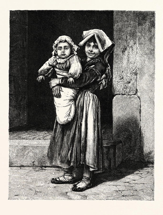 Peasant Children Of The Campagna Drawing by Italian School Fine Art