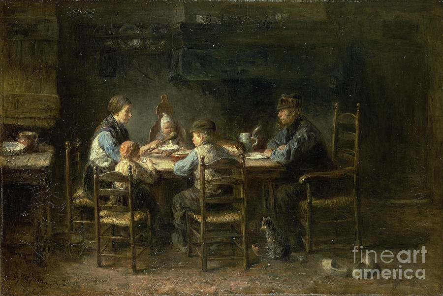 Peasant family at the table Painting by Celestial Images