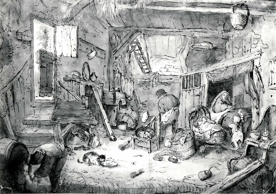 Peasant Family In A Barn Drawing by Copy after Isaac van Ostade | Fine ...