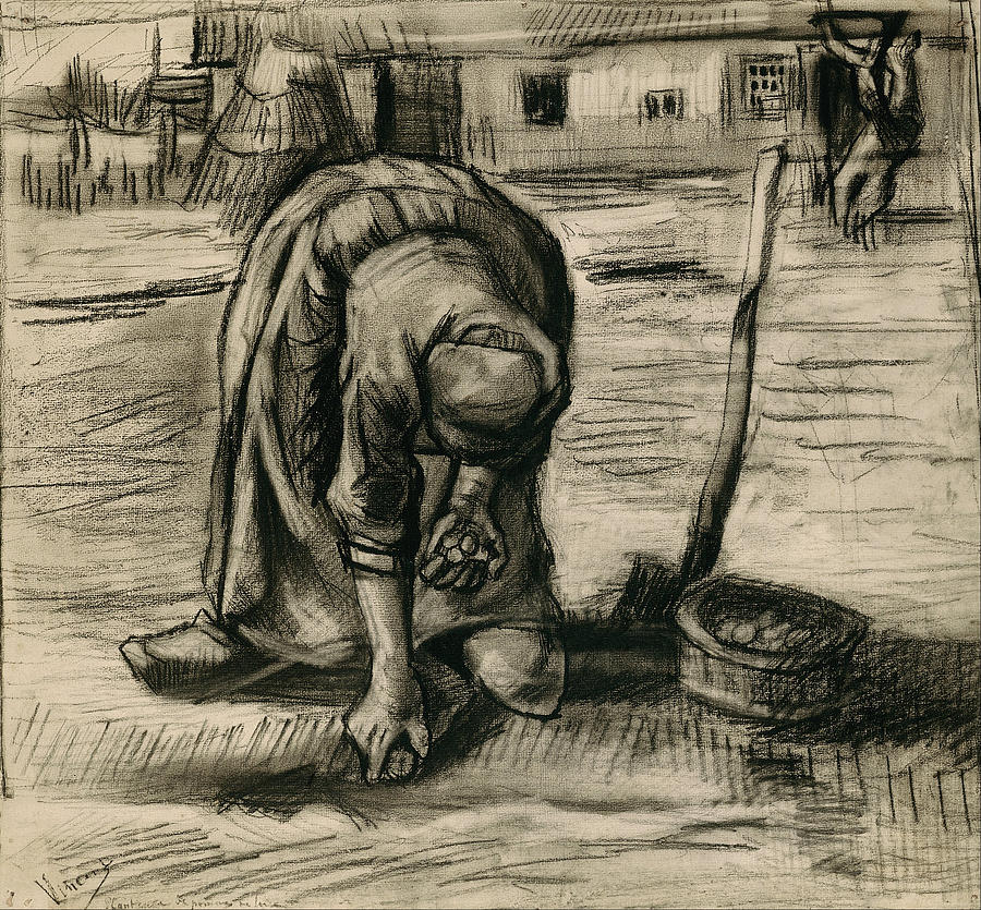 Peasant Woman Planting Potatoes Painting by Vincent Van Gogh