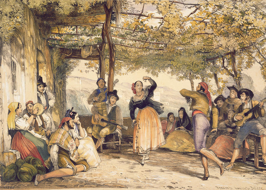 Peasants Dancing The Bolero Drawing by John Frederick Lewis