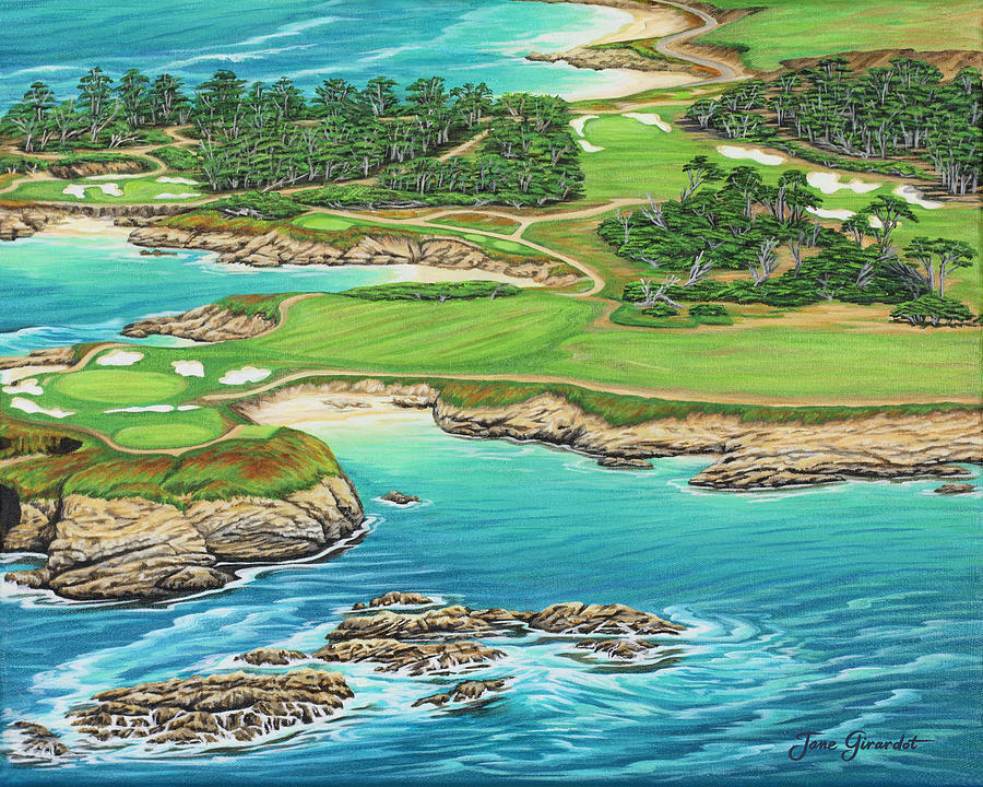 Golf Painting - Pebble Beach 15th Hole-South by Jane Girardot